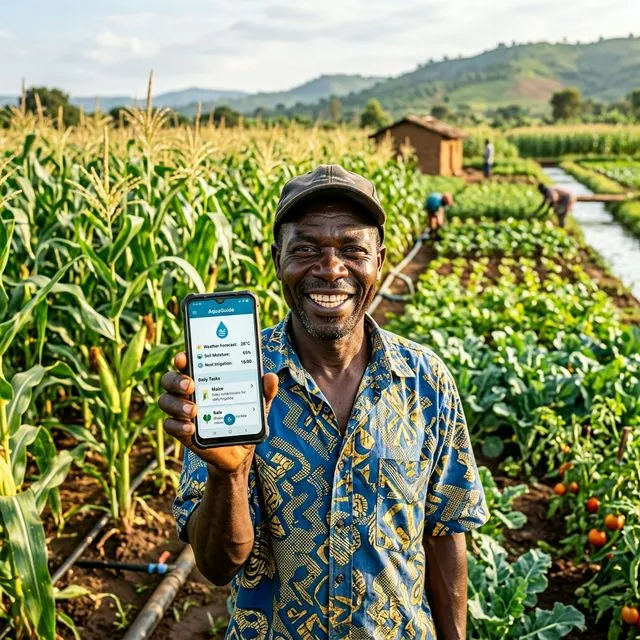 A farmer using AquaGuide in his field